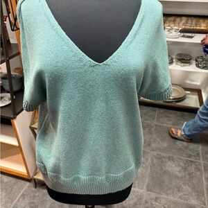 Joie V-Neck Short Sleeve Sweater - Mint Green